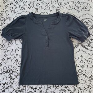 LOFT Slate Puff Sleeve Blouse Top